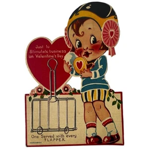 Vintage Flapper Girl Valentines Day Card Stimulate Business Made Germany 7-1/2" - Picture 1 of 5