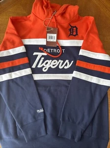Men's Mitchell & Ness Navy/Orange Detroit Tigers Head Coach Pullover Hoodie - Picture 1 of 7