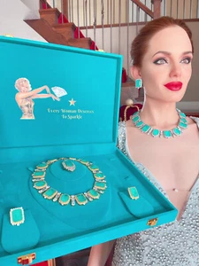 Angelina Jolie inspired, natural Colombian emerald necklace full jewelry set - Picture 1 of 12