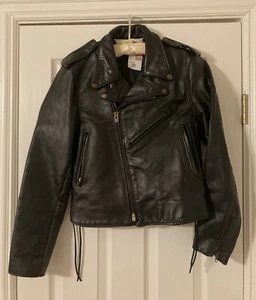 Vintage "Schott Perfecto Style" Leder Motorrad Jacke 10 Schnür Reißverschluss Bündchen 90er - Bild 1 von 17