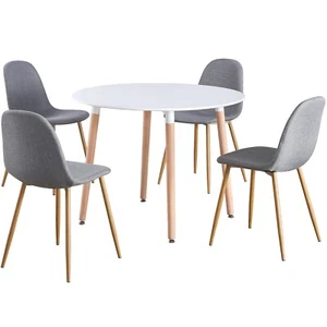 Round Dining Table & Chair Set 4 Seat Circular Dinner Kitchen Scandi White Grey - Picture 1 of 62