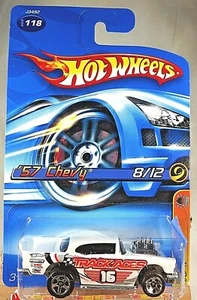 2006 Hot Wheels #118 Track Aces 8/12 '57 CHEVY White w/Chrome 5 Spokes Variation - Picture 1 of 5