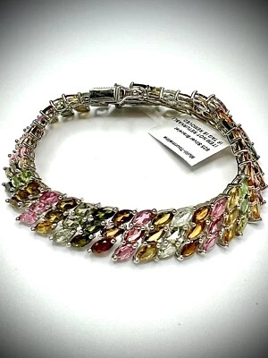 Brazalete alfombra multiturmalina en platino más de 925 SS 21,30 gramos 26,25 ctw Foto 1 de 4