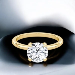Anillo de compromiso de diamantes cultivados en laboratorio de corte redondo de 1 quilate de oro amarillo de 14 k IGI - Imagen 1 de 13