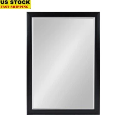 Framed Rectangle Wall Mirror Beveled Glass Versatile Style D Ring Hangers Black - Image 1 of 4