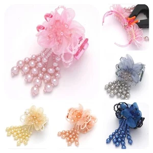 FCL Flower Fringe Girl Claw Hair Accessories Rhinestone Pearl Chiffon Trim Made - Picture 1 of 21