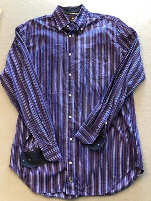 Camisa masculina Tailorbyrd grande alta roxa brilhante listra vertical manga longa - Imagem 1 de 4