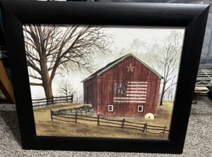 Art Print Flag Barn Framed Picture Billy Jacobs Dark Wood Frame - Picture 1 of 7