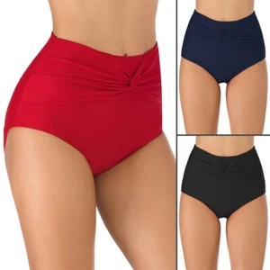 Women High Waisted Bikini Bottoms Swim Briefs Beach Shorts Twist Front Swimwear - Picture 1 of 15