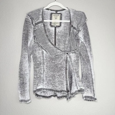 Suéter envolvente Guess Burnout talla pequeña cuello con volantes botón a presión grunge Y2K Boho Foto 1 de 4