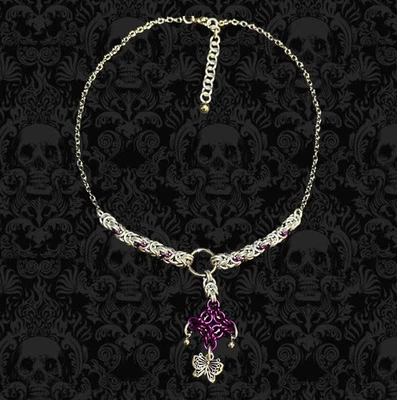 Ожерелье с подвеской ручной работы фиолетовое и серебряное византийское кольчуга 19,5 дюйма - Изображение 1 из 4