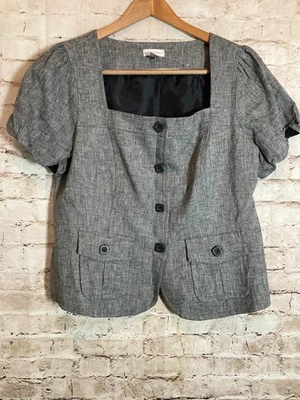 Monroe & Main Linen Blazer Womens 16 Gray Short Sleeve Babydoll Lightweight Plus - Image 1 of 4