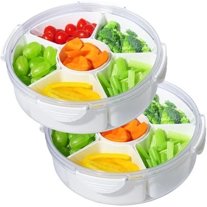 2Pack Veggie Tray With Lid for Fridge Organizer Bins Divided Snackle Box Cont... - Picture 1 of 9