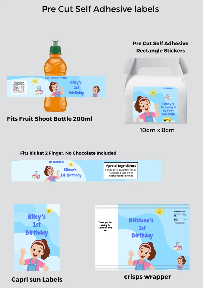 Personalised Ms Rachel Birthday Waterbottle FruitShoot Capri Sun Labels -Boys