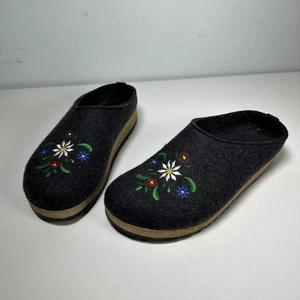 Haflinger Gray Floral Embroidered Wool Felt Clog Rubber Slipper EU41 Women Sz 10 - Picture 1 of 12