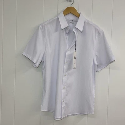Calvin Klein Shirt Mens M White Crinkle Texture Classic Fit Short Sleeve NWT - Image 1 of 4