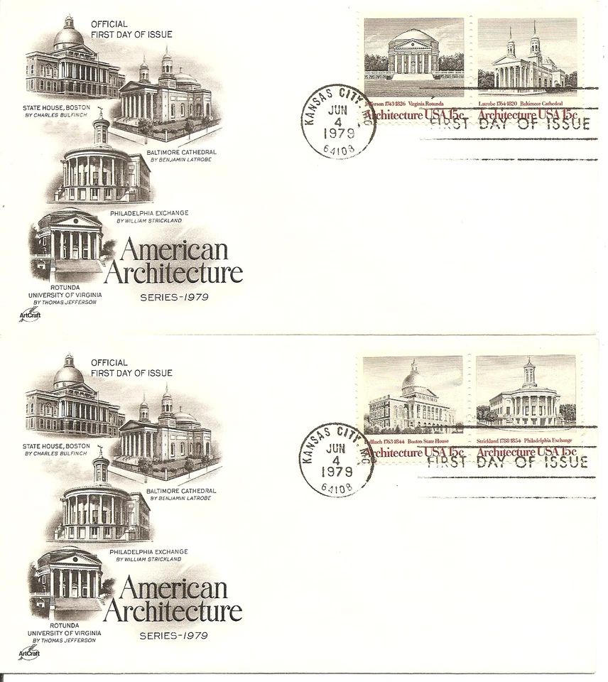 US Scott # 1779-1782 American Architecture FDC. 2 Covers.Artcraft Cachet. - Image 1 of 1