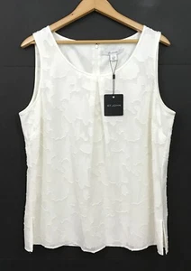 NWT St. John White Floral Embellished Sleeveless Tank Top Silk-Lined Size L - Picture 1 of 8