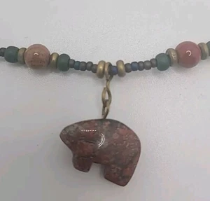 Vintage Southwestern Beaded Choker Seed Beads Jasper Zuni Beads And Bear Pendant - Picture 1 of 5