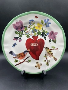 Anthropologie Nathalie Lete Heritage Dinner Plate Heart Birds Floral 10” New - Picture 1 of 11