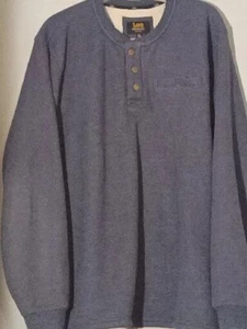 Lee Premium Blue Sherpa Lined Thermal Waffle Shirt Mens Crew XXL Long Sleeve - Picture 1 of 6