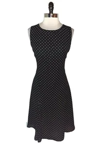 ANN TAYLOR Size 14 A-Line Dress Black Ivory Polka Dots Sleeveless Knee Length - Picture 1 of 5