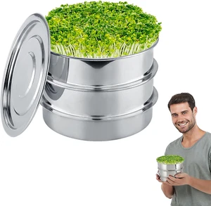 3-Tier Seed Sprouting Kit - Stackable round Growing Tray, 6In Diameter - Picture 1 of 12
