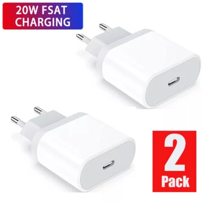 Cargador de pared USB C de carga rápida de 2 piezas para iPhone enchufe de viaje europeo alimentación Foto 1 de 4