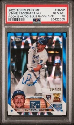 2023 Topps Chrome Vinnie Pasquantino Blue Raywave Auto /150 RAVP PSA 10 GEM MT - Image 1 of 2