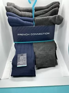 French Connection Men's 8-Pairs Dress Crew Socks BLUE/BLK/GRY - Picture 1 of 2