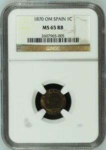 1 CENTIMO 1870 NGC MS 65RB TOP POP BRILLO ORIGINAL RARA ASI SPANIEN ESPAÑA SPAIN - Imagen 1 de 2