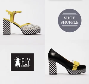 Fly London Ello242fly Elza241fly Check retro Vintage high heel shoe sandal - Picture 1 of 9