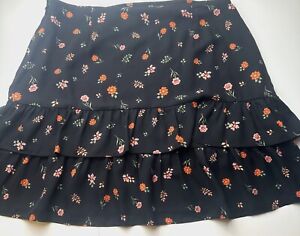 Basque Skirt Size 14 Black Pink Floral Frills Ruffle Great Condition