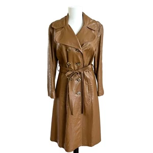 Vintage Dan Di Modes 24k Leder Trenchcoat S Gürtel lang 70er Mob Frau Retro  - Bild 1 von 13