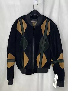 NWT The Pierce Arrow Men’s Leather Patch Jacket Black Tan Green Leather Size 2x - Picture 1 of 12