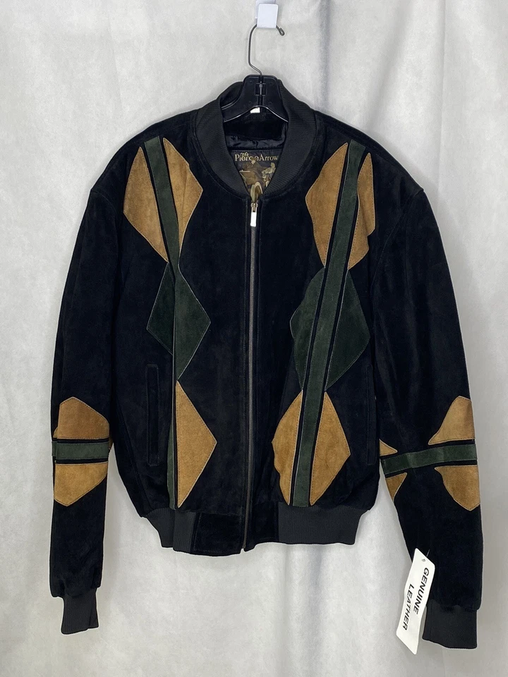 NUEVO CON ETIQUETAS Chaqueta con Parche de Cuero The Pierce Arrow Para Hombre Negro Tostado Verde Cuero Talla 2x Foto 1 de 4