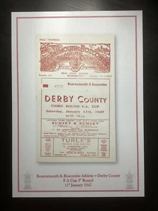 1946-47 Bournemouth v Derby County FA Cup 3rd Round Programme PRINT - Picture 1 of 1