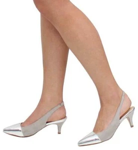 Koralle 8 Chelsea Party Pumps Slingback Absatz Splitter Metallic Vegan Größe 8,5 - Bild 1 von 4