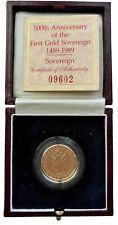 Boxed 1989 Elizabeth II Gold Proof 500th Anniversary Sovereign Coin & Cert.