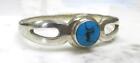Signed Sterling Silver Genuine Turquoise Hinged Bangle Bracelet; Mexico ~ 6-D452