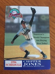 CHIPPER JONES 1996 RICHMOND BRAVES Pocket Schedule RARE!!!!! - Picture 1 of 3