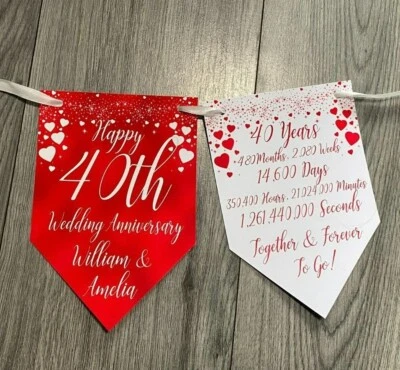Banner de festa de aniversário de casamento decoração personalizada rubi 40º - Imagem 1 de 4