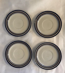 Set Of 4 National Silver Company Flair Stoneware Saucer Plates Blue And Brown - Picture 1 of 8