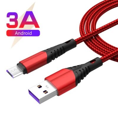 3A Nylon Braided Micro USB Charger Charging Lead Data Sync Android Phone Cable - Image 1 of 4