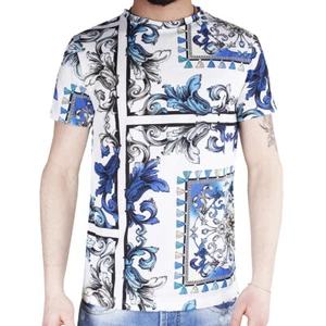 Herren T-Shirt Shirt Halbarm Rundhals Freizeit gemustert blau Baumwolle SARANI - Bild 1 von 3