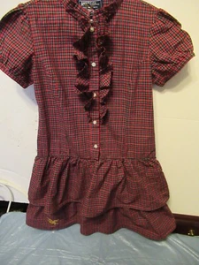 P26 Girls American Living Red and Black Plaid 2 Tier Button Front Dress Size 7 - Picture 1 of 9