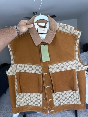 Chaleco Gucci Algodón Lona Con GG Marrón Quemado Mezcla TALLA 52 ¡¡NUEVO CON ETIQUETAS!! PERSONALIZADO Foto 1 de 4
