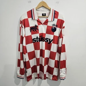 Camiseta de fútbol Stussy World Tour talla M roja y blanca a cuadros manga larga - Imagen 1 de 15