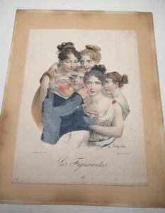 RARE BELLE LITHOGRAPHIE COULEURS "LES FIGURANTES " 1824 Signé L. BOILLY - Picture 1 of 6