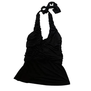 Neu mit Etikett House of Deréon - Vintage Beyoncé schwarzes Seiden-Neckholder-Top Größe L - Bild 1 von 7